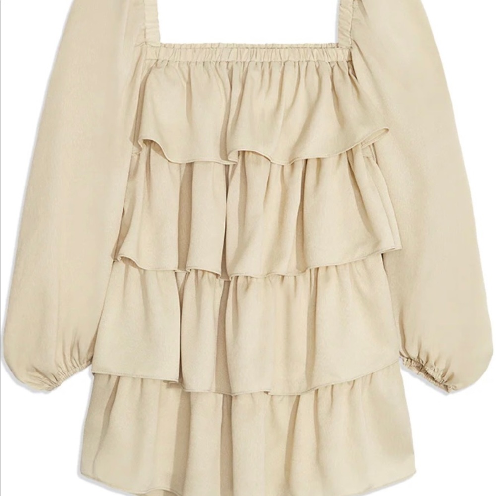Tiered ruffle dress in Beige NTW